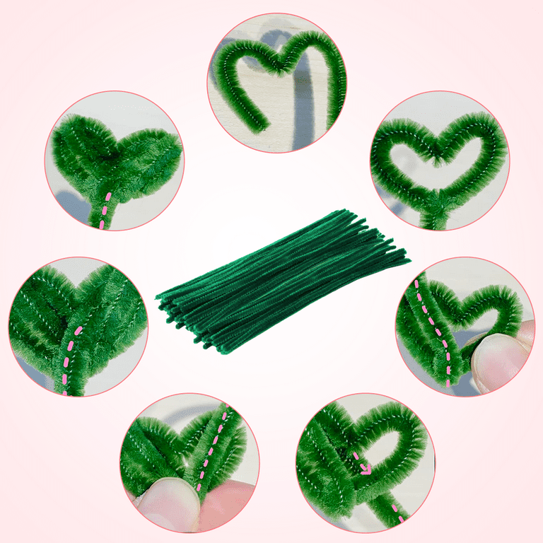 Pipe Cleaners Chenille Stem Set,Easter Fuzzy Sticks Pipe Cleaners Bulk for Arts and Crafts,Home Decoration-Dark green + pink jade