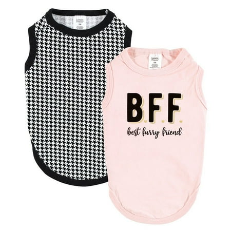 Luvable Friends Dog Pet Dog and Cats Cotton T-Shirts 2pk, Bff Houndstooth, Medium