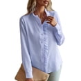 thumbnail image 4 of EFINNY Women's Cotton Blend Shirts Long Sleeve Button Down Top Shirt Wood Ear Pleated Blouse, 4 of 6