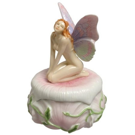 5.25 Inch Trinket Box Kneeling Fairy Mauve Blue Wings on Pink (Best Mauser For The Money)