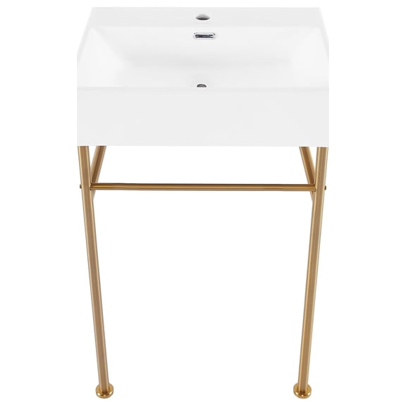 Claire 24 Ceramic Console Sink White Basin Brushed Gold Legs
