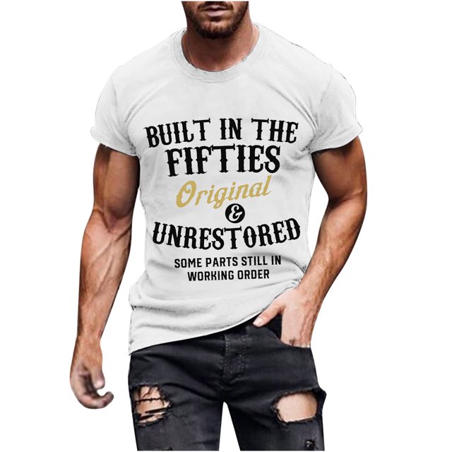 Carta de los Hombres Impresa Cuello Redondo Manga Corta Superior, Moda Casual Camiseta para el Uso Diario de Verano