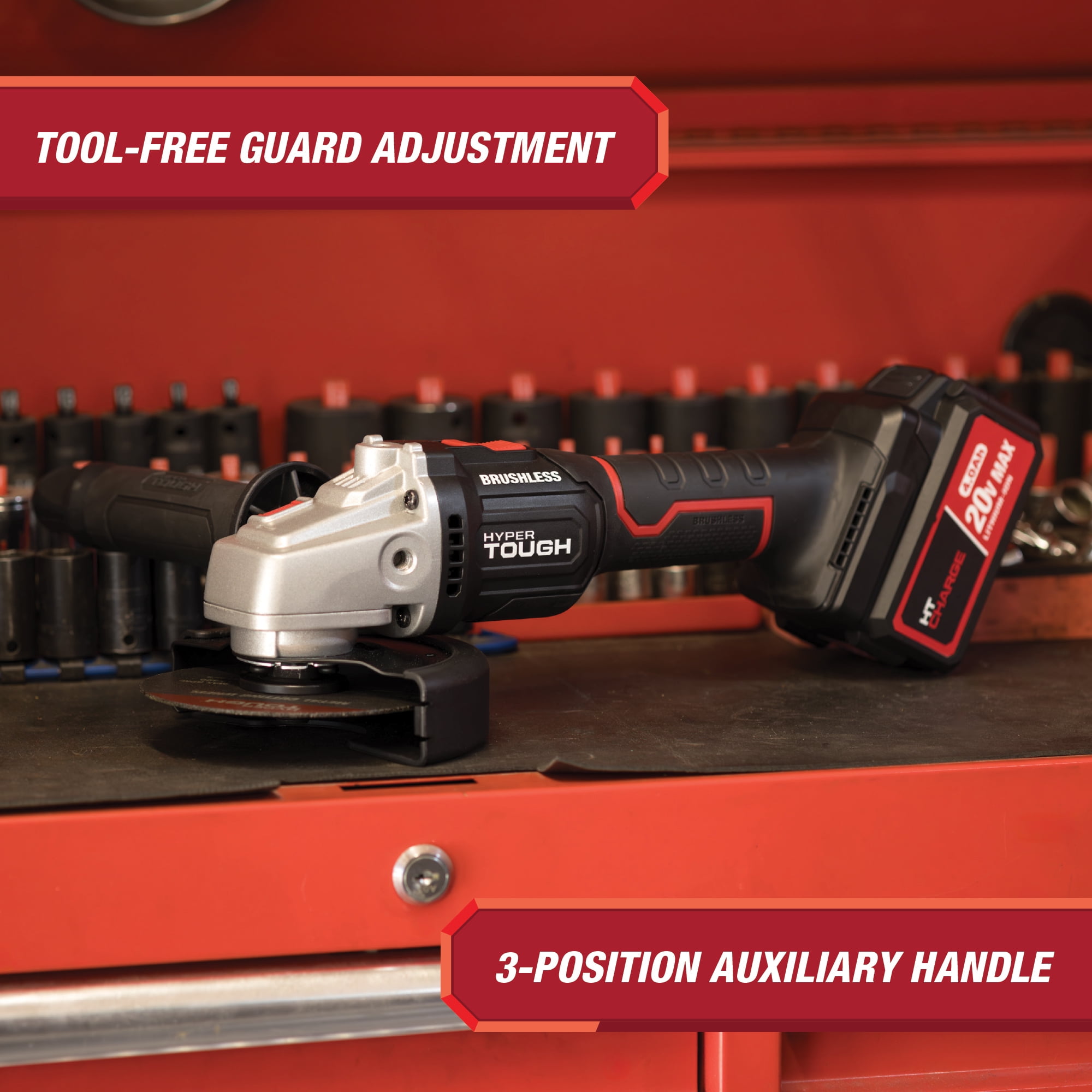 Hyper Tough 20V Max Brushless 4.5-inch Cordless Angle Grinder with 4.0Ah Lithium-Ion Battery and Charger