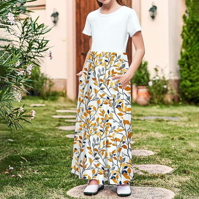 LOVZFMLL Robe d'Été Décontractée Sans Manches pour Filles de 2 à 12 Ans, Ourlet à Boutons, Fluide, avec Poches, Col Rond
