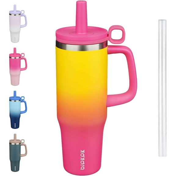 Insualted Tumblers with Handle and Straw 40oz Stianless Steel Travel Coffee Mug Thermal Cups with Lid,Rainbow