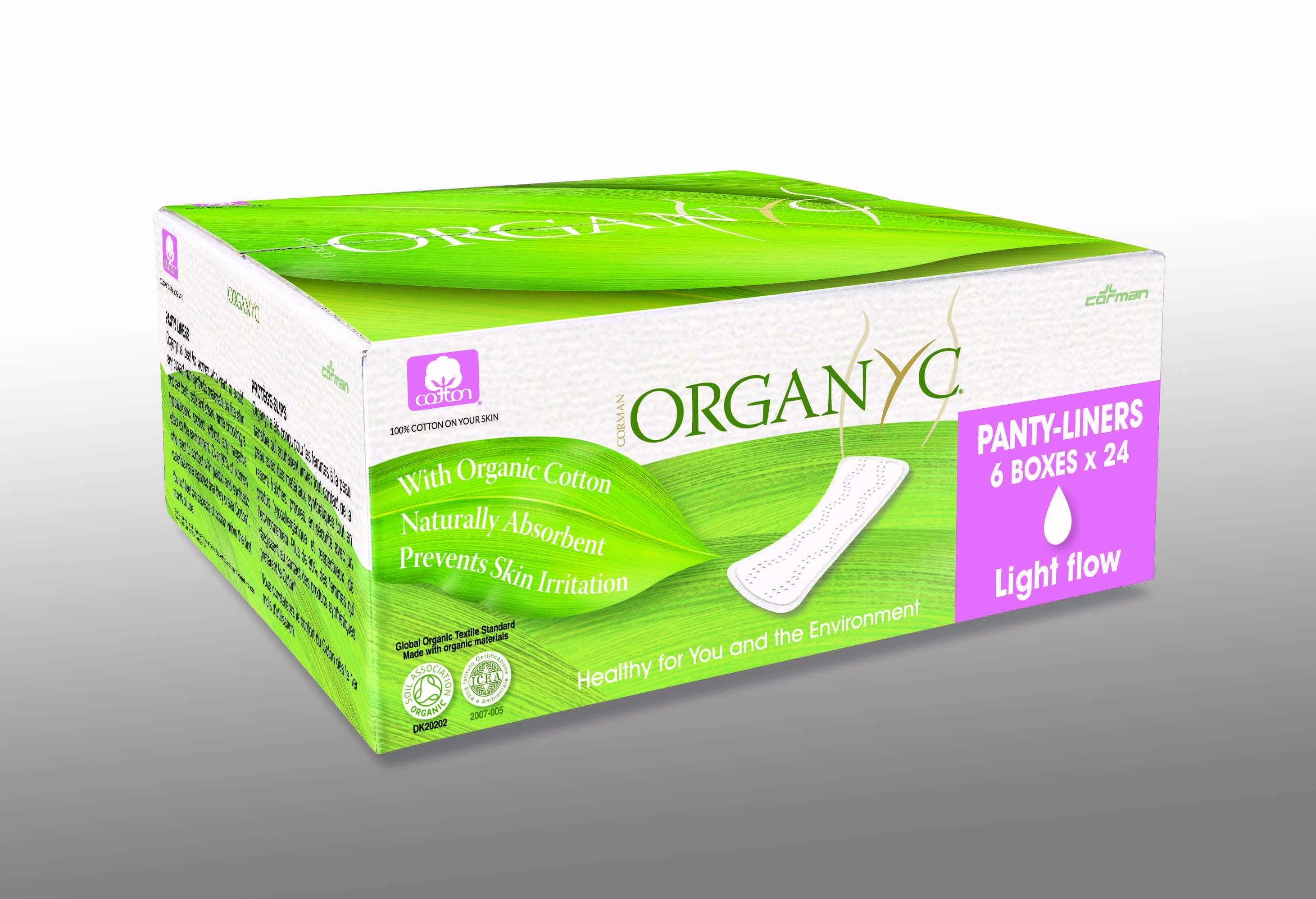 Organyc 100 Certified Organic Cotton Panty Liners, Light, Folded, 144
