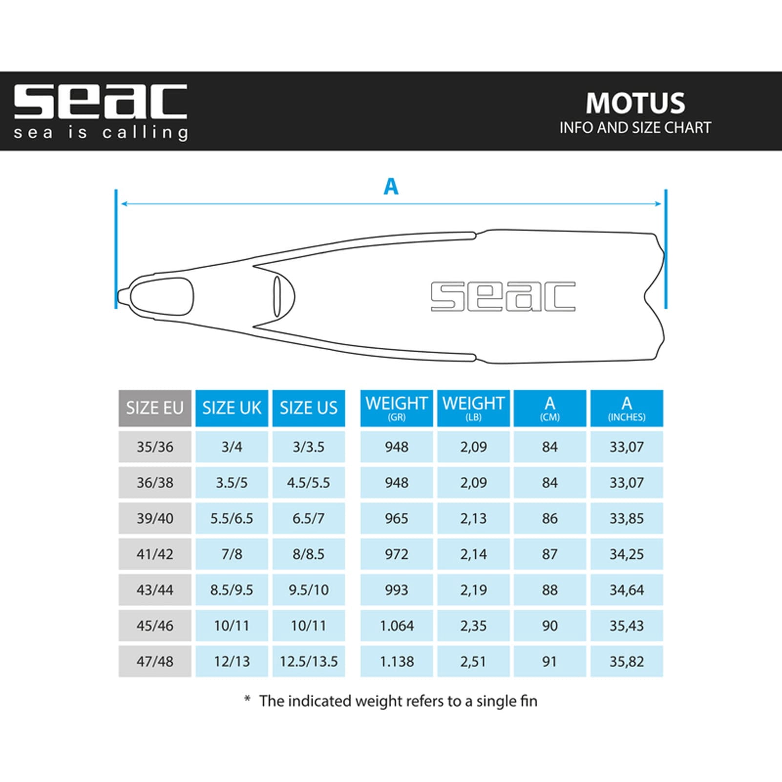 Seac Motus Long Blade Freediving Fins (Grey Camo, 11-12)
