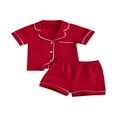 thumbnail image 1 of Kid Pajama Sets Solid Color Short Sleeve Button Top Short Pants, 1 of 6