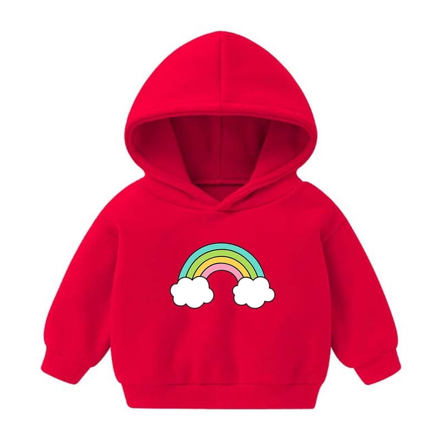 Penkiiy Chandail à Capuche pour Tout-Petit Bébé Imprimé Arc-en-Ciel chandail à Capuche Chandail en Molleton Enfants Garçon Fille Rembourré Sport Manches Longues Hauts Automne Hiver Tenue Rouge pour 4 Ans