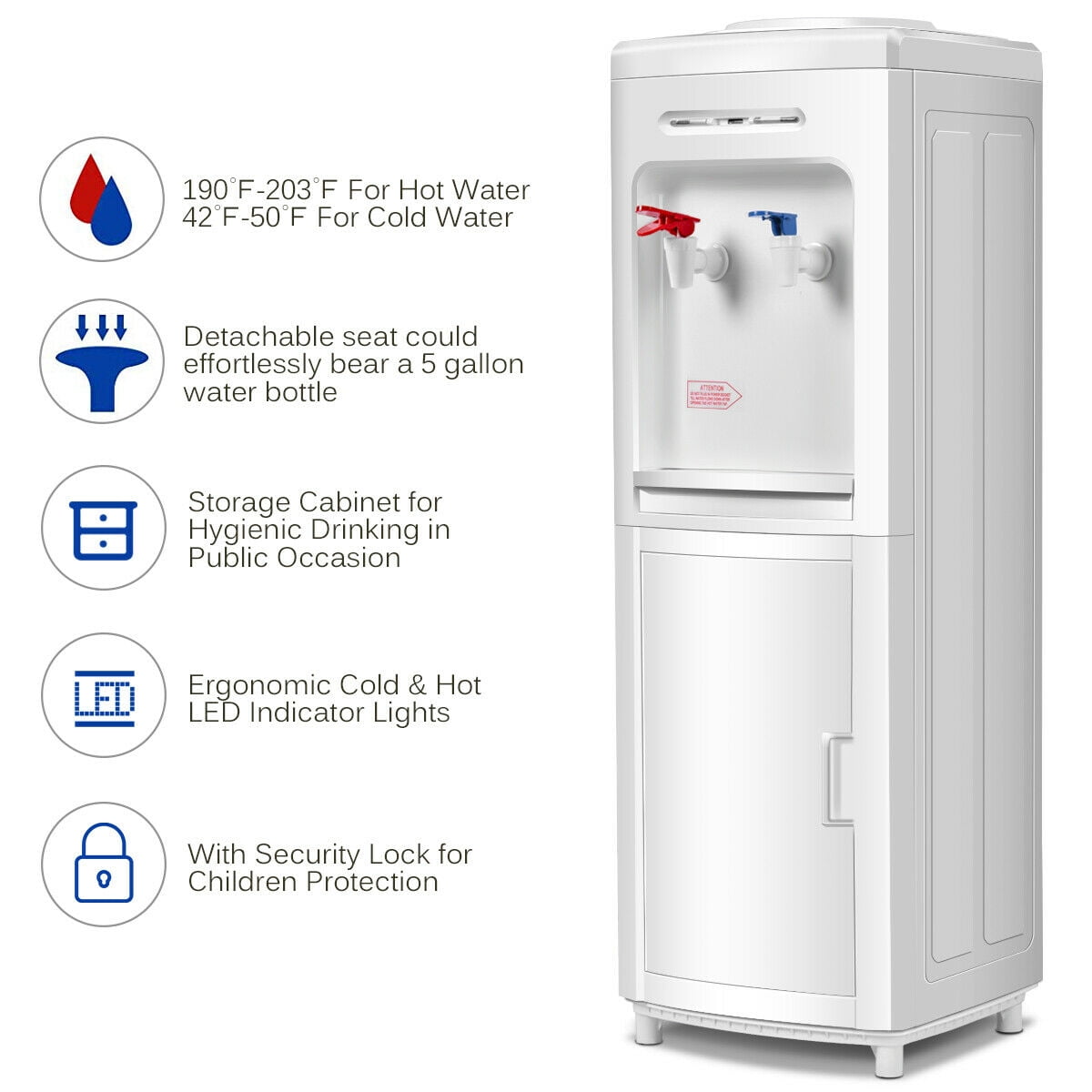 Gymax 5 Gallon Top Loading Hot & Cold Water Dispenser Cooler w/ Storage Cabinet