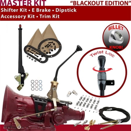 American Shifter AOD Shifter Kit Black 10 in. E Brake Cable Clamp Clevis Trim Kit Dipstick for EF0D7
