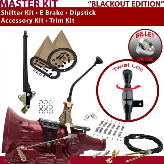 American Shifter 2004R Shifter Kit Black 10 in. E Brake Cable Clamp Clevis Trim Kit Dipstick for EFCE6