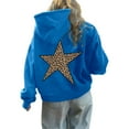thumbnail image 2 of FASHOFT Womens Cheetah Leopard Star Hoodies Graphic Print Y2k Oversized Hooded Sweatshirt Pullover Tops Blue L, 2 of 5