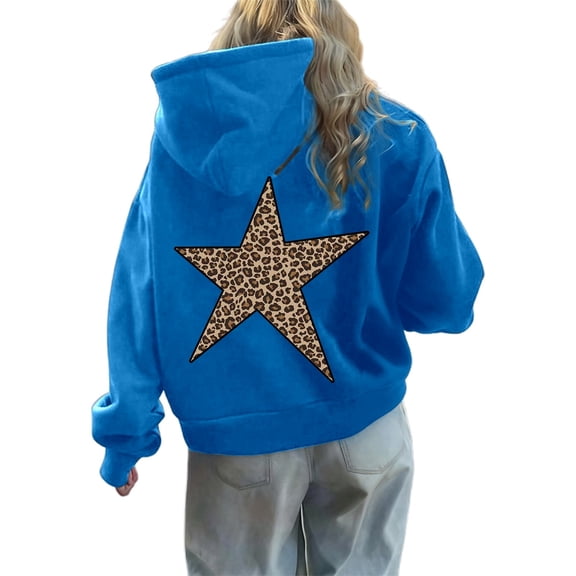 XIAOCHA Women's Leopard Star Print Hoodie Oversized Long Sleeve Hooded Pullover Top Plush Bold Street Hoodies