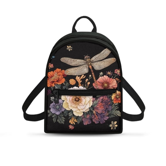 Eheartsgir Floral Dragonfly Print Mini Backpack with Lots of Pockets Lightweight Small Backpack for Hangouts, Polyester Mini Travel Backpacks for Work