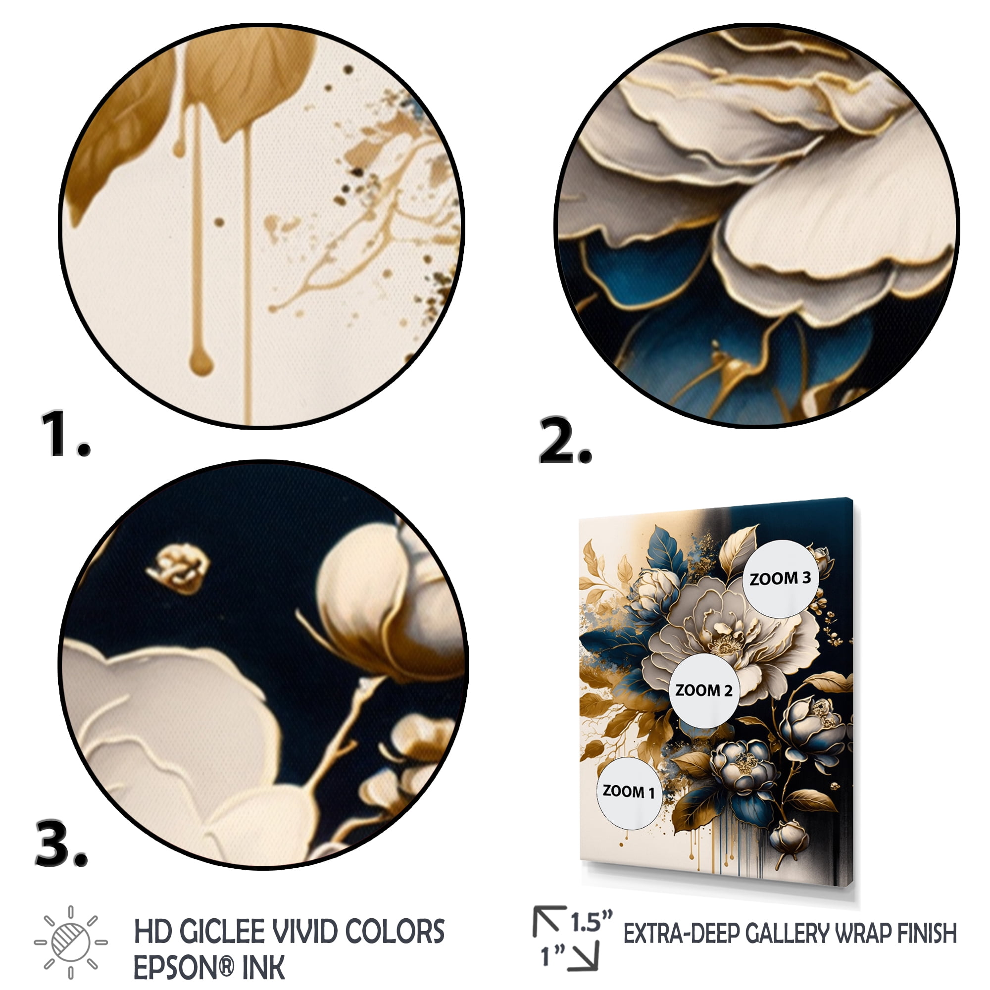 Designart Black And Gold Camellia Bouquet I Canvas Wall Art