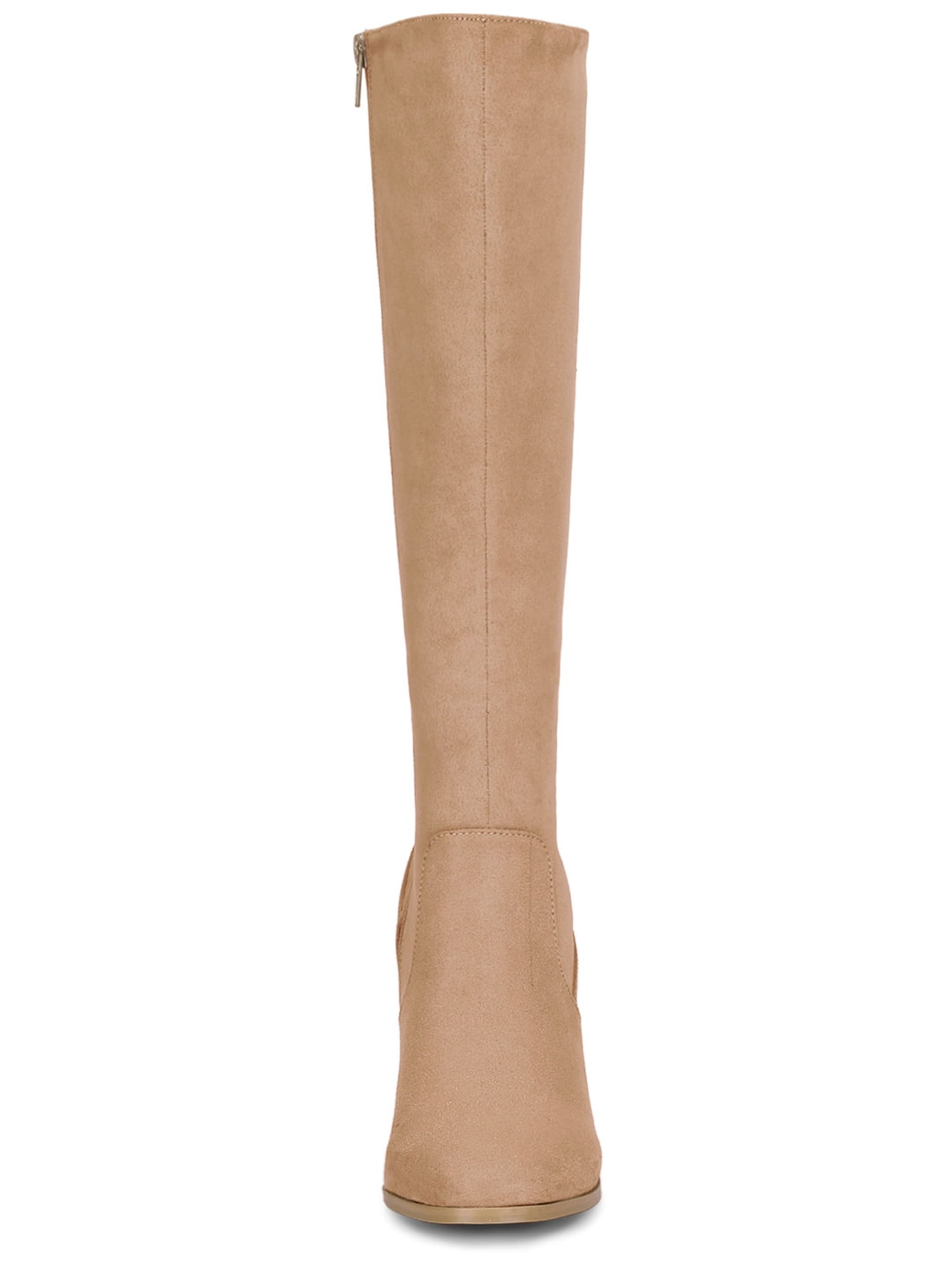 DARING DIVA Women's Stylish Side Zipper Chunky Heel Knee High Boots Khaki 6