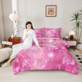 thumbnail image 4 of Manfei Kawaii Ribbon Bow 3 Pieces Queen Comforter Set for Girls Female,Bling Pink Glitter Ultra Soft Bedding Sets,Dreamy Princess Bedding Comforter Set Breathable,Super Cozy Room Decor,Reversible, 4 of 8