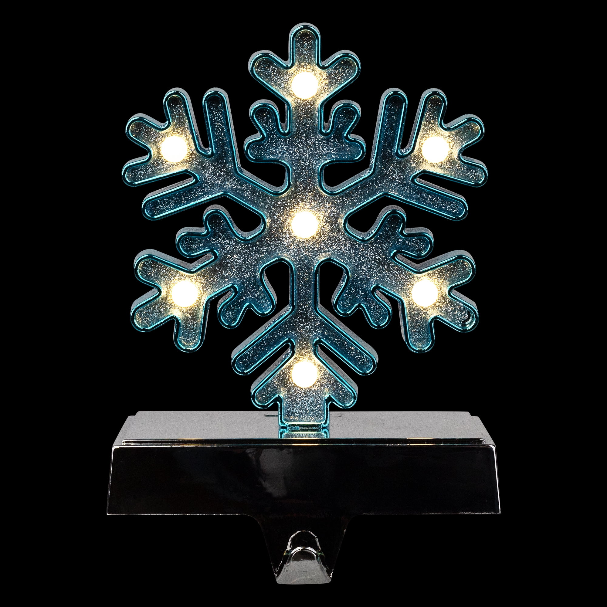 Northlight LED Lighted Glittered Snowflake Christmas Stocking Holder - 6.5" - Blue