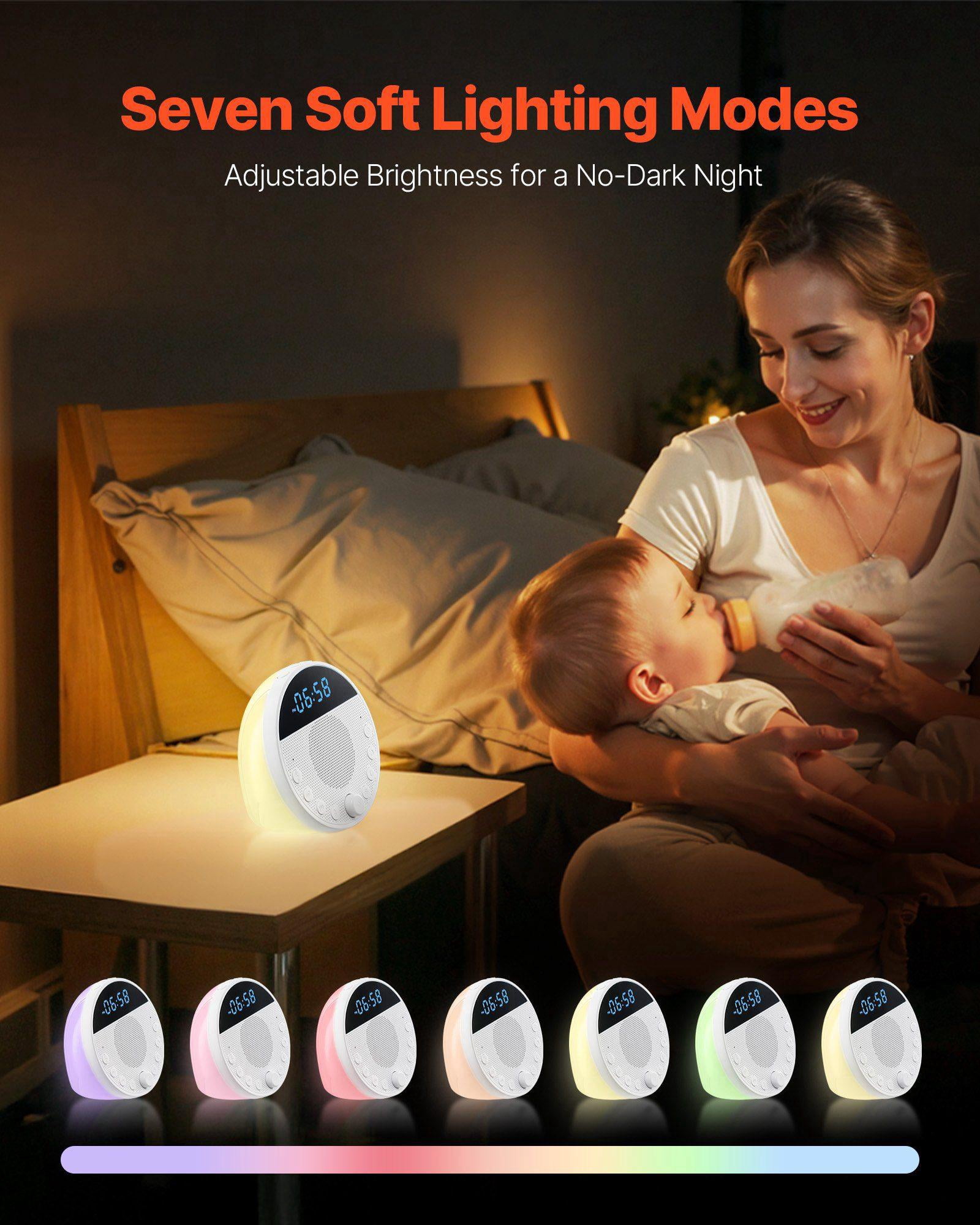 White Noise Machine 18 Soothing Sleep Sounds 7 Color Night Light Dual Alarm App Control Auto Off Timer Memory Function for Baby Adults Home Office Travel