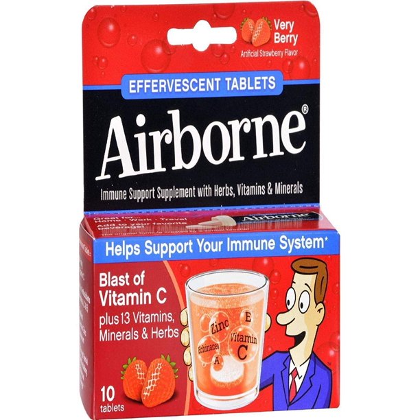 Airborne Very Berry Effervescent Tablets, 10 count 1000mg of Vitamin
