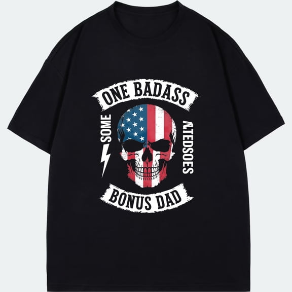 Men's T-Shirt Black American Flag Skull One Badass Bonus Dad Graphic Print Casual Wear For Fathers Day