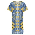 thumbnail image 4 of Blue Yellow Floral Tiles Pattern Women Nightgown Sleepwear Short Sleeves For Vacations Travels Nightgowns Women's Pajamas, 4 of 7
