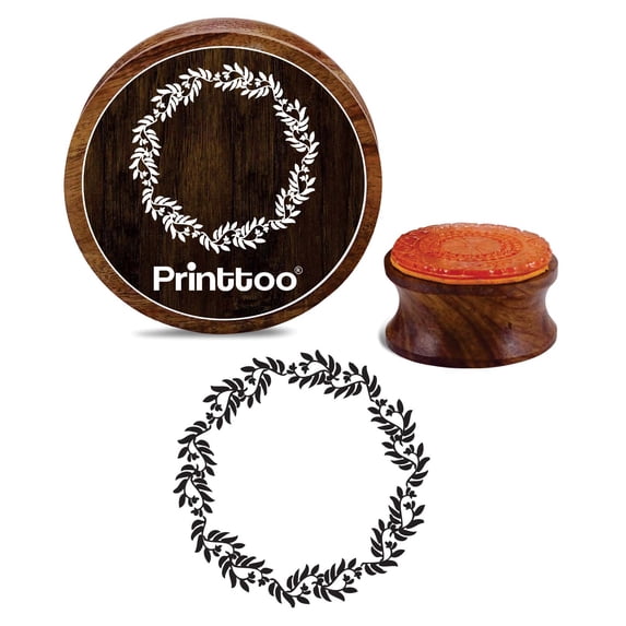 Printtoo Round Flower Wreath Wooden Rubber Stamp Scrap-booking Craft Textile Stamps-3 Inch