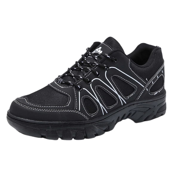Mens Outdoor Hiking Shoes, Breathable Mesh PU Faux Leather Upper, Non Slip Rubber Sole, Lightweight Shock Absorbing Trail Sneakers for Men Black,Size 6.5