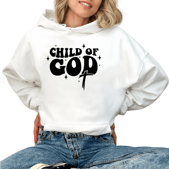 Women's Eye-Catching Black Graphic Child Of God Hoodie Soft Comfortable Casual Hooded long-sleeved White S-2XL
