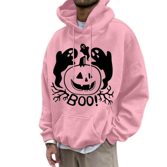 LUOGENLI Hoodies for Men with Designs Men's Halloween Graphic Hoodie Pullover Sweatshirt Casual Warm Lined Hooded Jacket for Fall Winter Comfort Mens Hoodies Pullover Camo Pink Size M