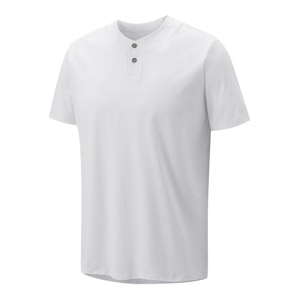 pstuiky Camisa de manga corta para hombre, Camiseta informal de verano para hombre, color liso, cuello redondo, botones ropa de hombre xxxl