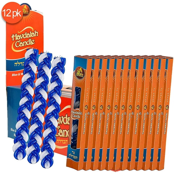 Ner Mitzvah, 11" Handcrafted Braided Havdalah Candle - Blue and White - 12 Pack