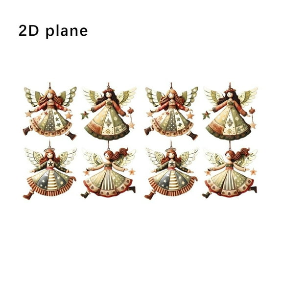 Vintage Wooden Angel Ornaments – Set of 8 Colorful Christmas Tree Decorations, Festive Hanging Decor for Home & Holiday Gifts