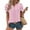 Pink, variant on YHAJDS Women Tops Short Sleeve V Neck Plaid Striped Blouse with Ruffle and Sleeve Casual Summer Top