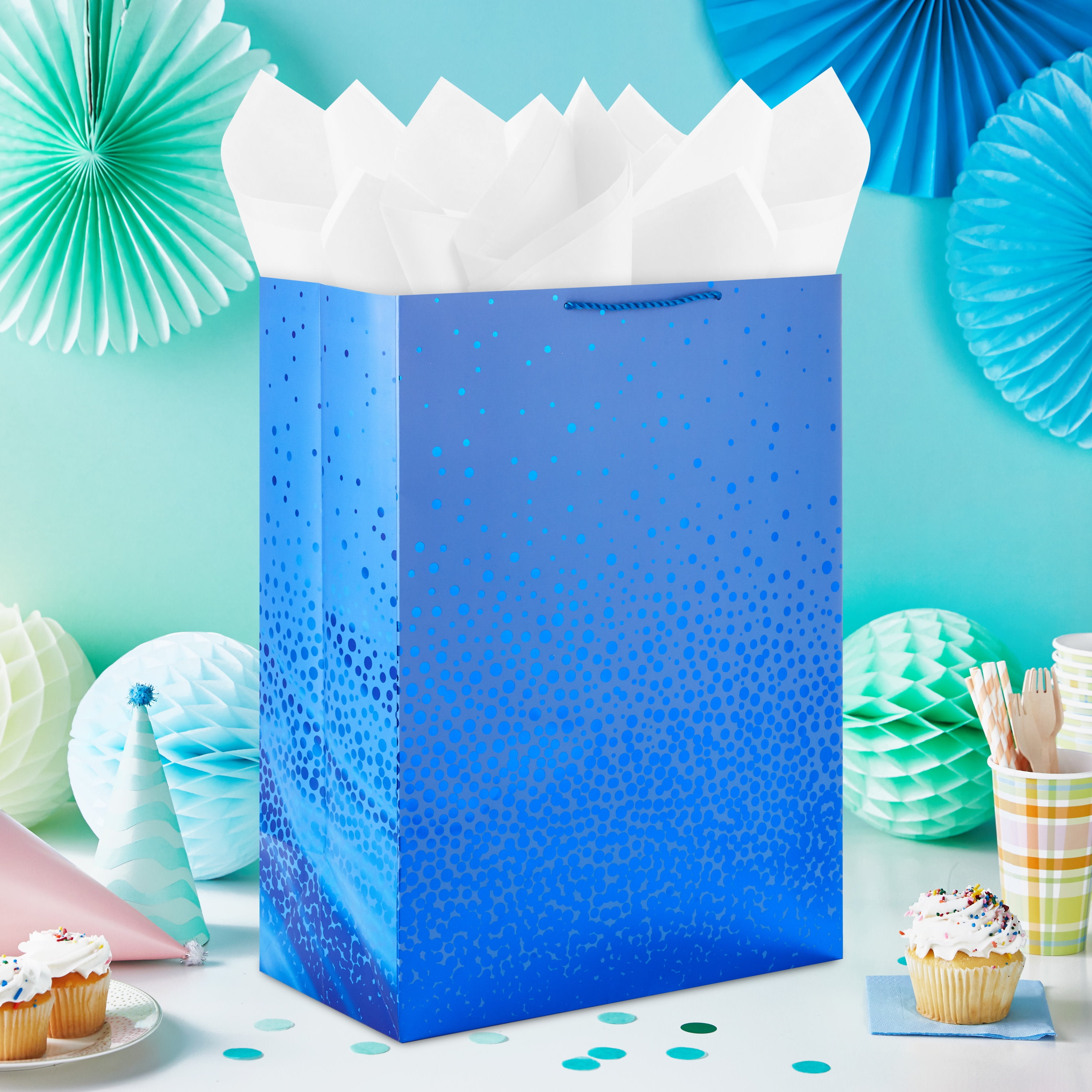 Hallmark Jumbo Gift Bag (Blue with Cascading Blue Foil Dots)