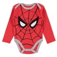 thumbnail image 2 of Spiderman Baby Boys Clothes 3-Piece Set with Baby Bodysuit, Pants, and Bib - Marvel Avengers Baby Boy Outfit (Red/Black/Grey, 6-9 Months), 2 of 5