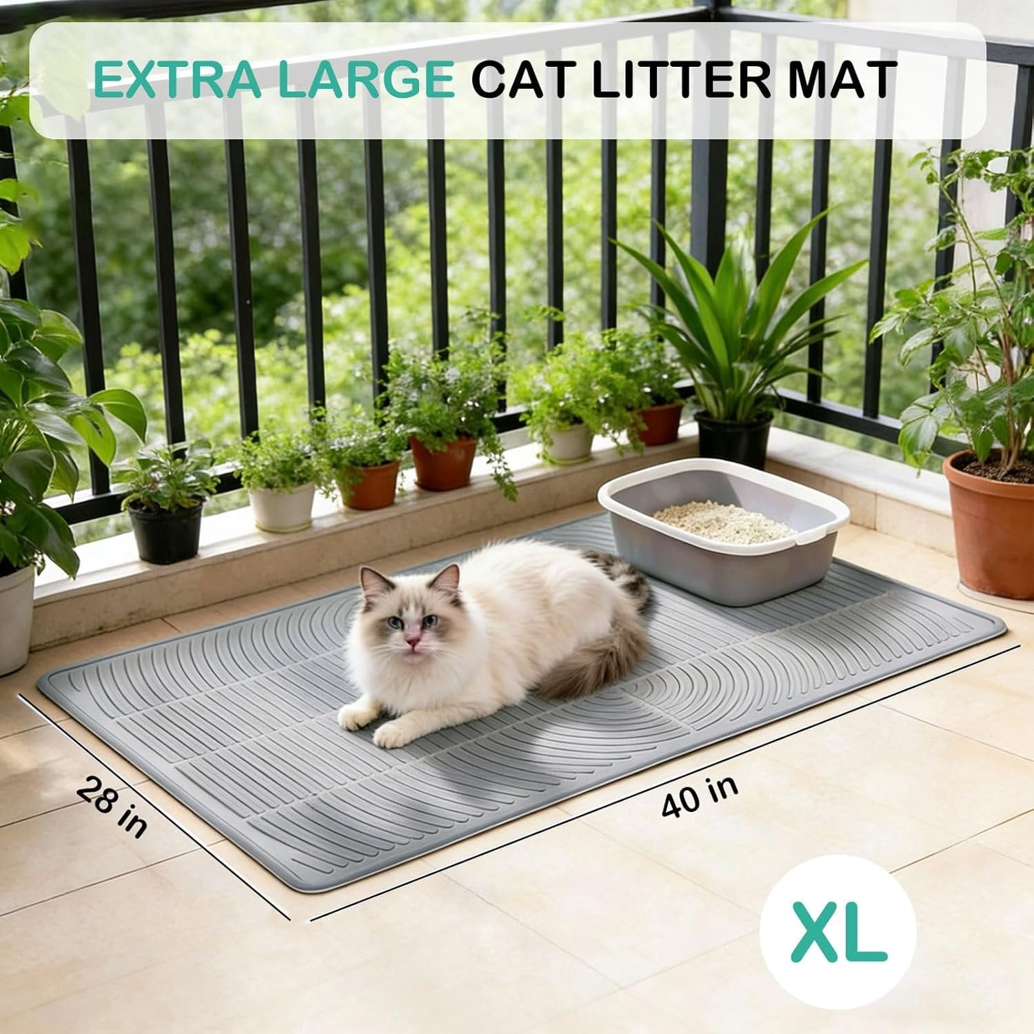 Litter Mat for Litter Box, 40x28 Inch   Litter Trapping Mat,  & Non-Slip Floor Protector, Soft  Kitty Paws, Easy to Clean & Durable, Gray