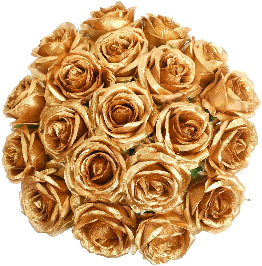 12 pcs 8" Gold Artificial Large Roses Flowers Wall Backdrop Party Wedding 