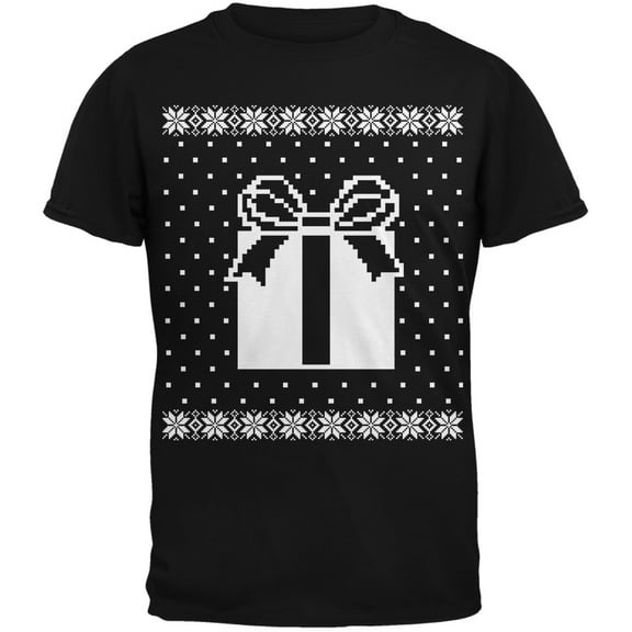 Big Present Ugly Christmas Sweater Black Adult T-Shirt - 2X-Large