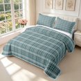 thumbnail image 3 of Manfei Vintage Blue Green Grid Twin Quilt Set,Modern Check Twin Coverlet Set,2pcs,1 Bedspread and 1 Pillowcase, 3 of 7
