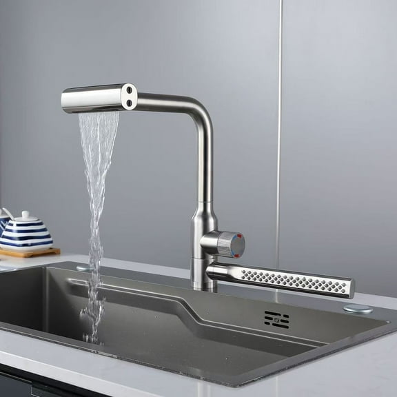 720° Swivel Waterfall Kitchen Faucet – Pull-Out & Rotating Design