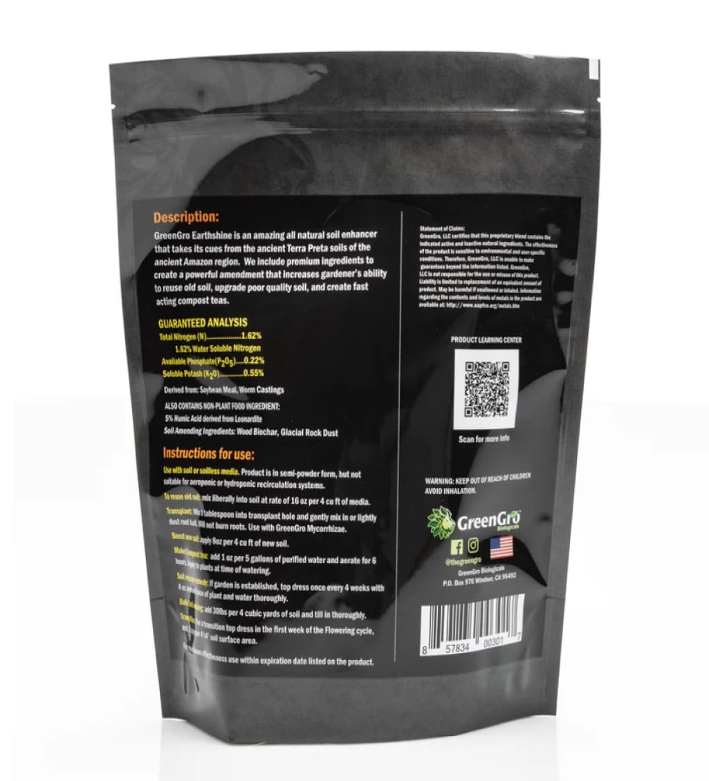 Earthshine Biochar Blend Soil Amendment - Natural & Organic - 5 lb Bag by GreenGro Biologicals