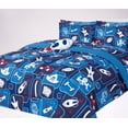 thumbnail image 3 of Royal Blue Toy Rocket 6-Piece Reversible Supersoft Comforter Print Design Twin Size Bedding Set, 3 of 6