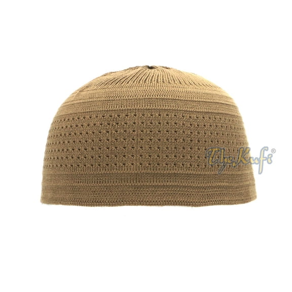 TheKufi® Light Brown Cotton Stretch-Knit Kufi Hat Skull Cap - Comfortable Fit - Unique Design