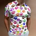 thumbnail image 2 of Colorful Paw Print Men Zipper T-shirt Summer Casual Short Sleeve T-shirt Top, 2 of 7