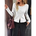 thumbnail image 4 of Women'S Vacation Button Cardigan Long Sleeve Knit Top Business Casual Round Neck Slim Fit Jacket Shirt White XL, 4 of 8