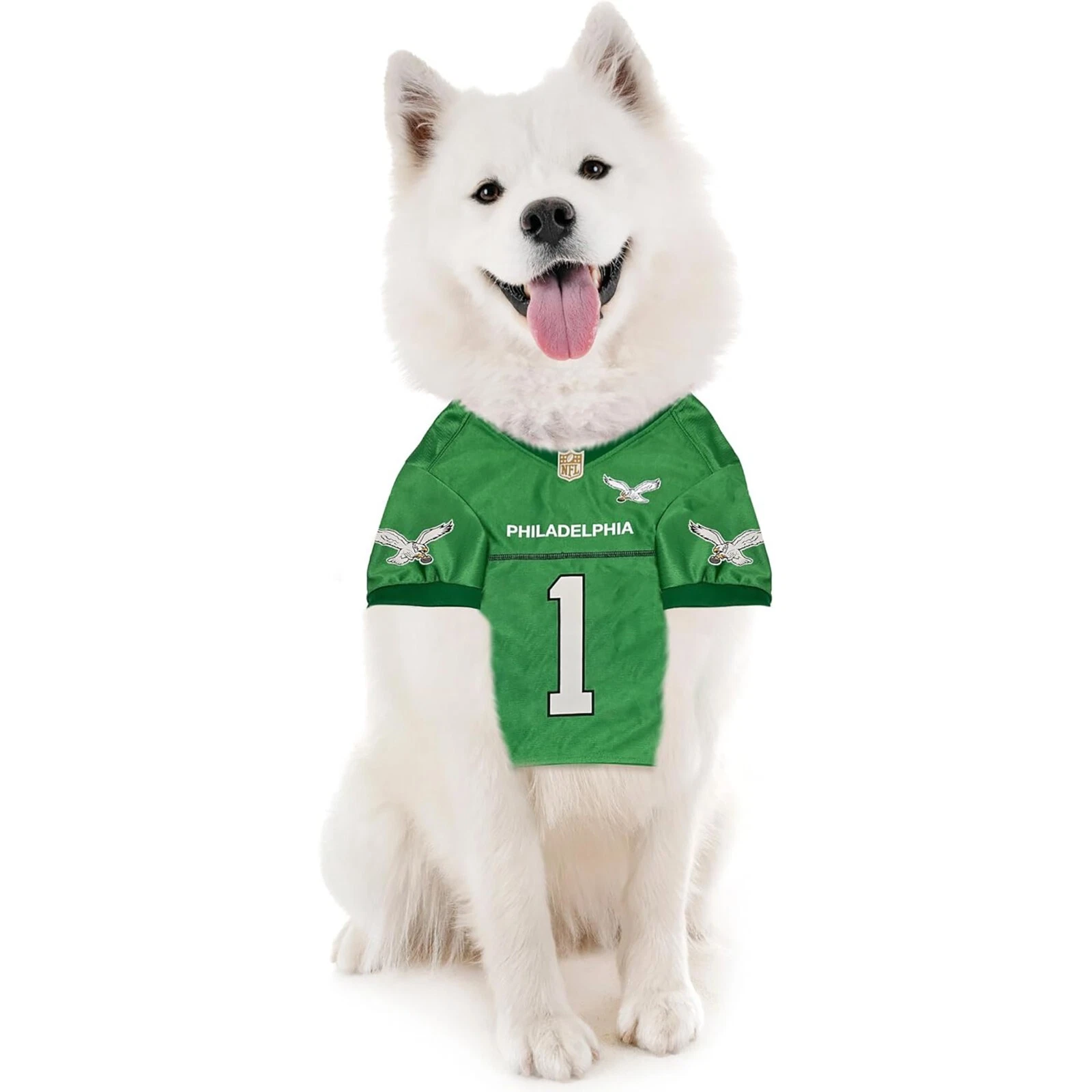 Pets First NFLPA Jalen Hurts Kelly Green #1 Dog Jersey NFL & NFLPA Dog Jersey