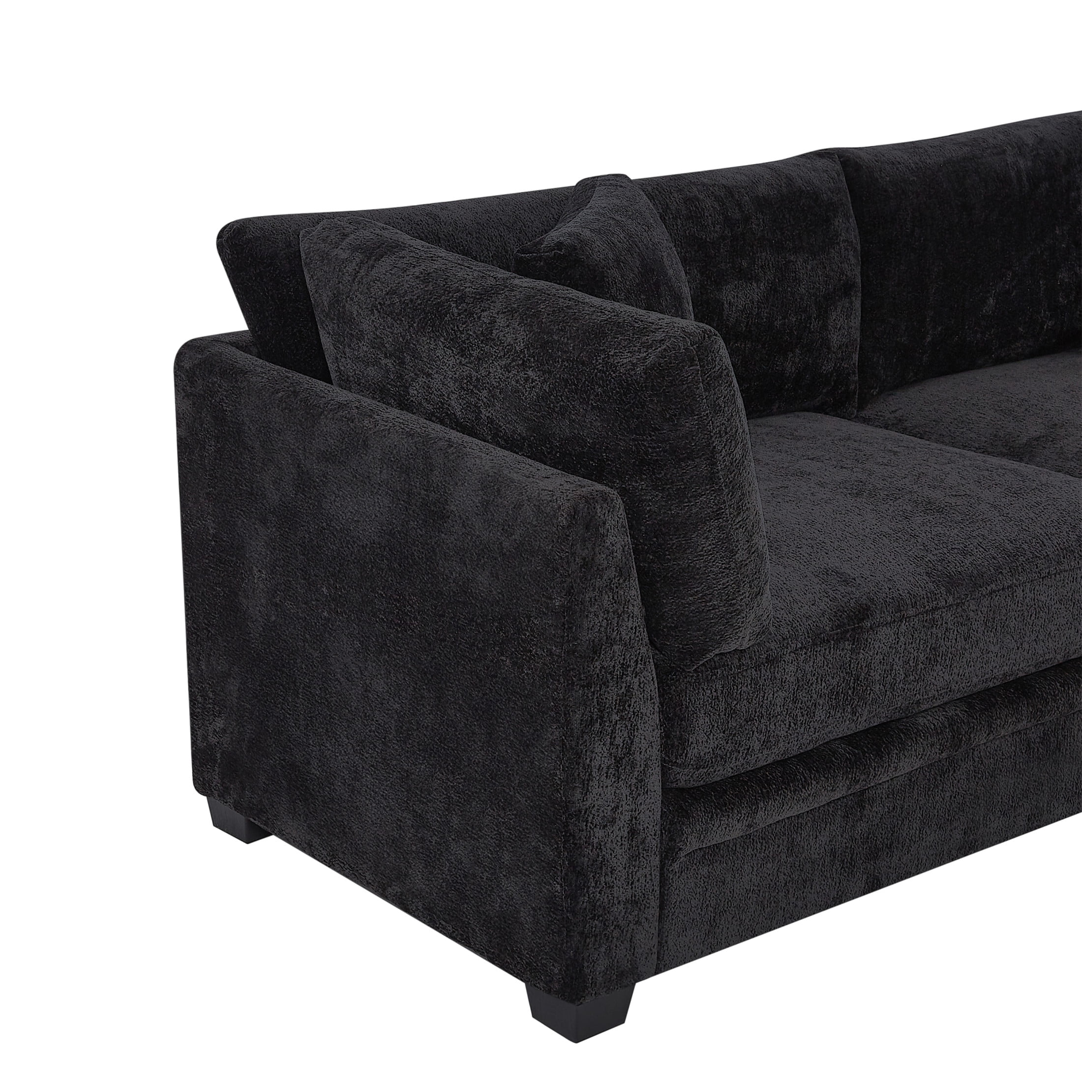 Christopher Knight Home 83.5" Modern 3-Seater Sofa with Flared Arms and Pillows, Chenille Upholstery, Black