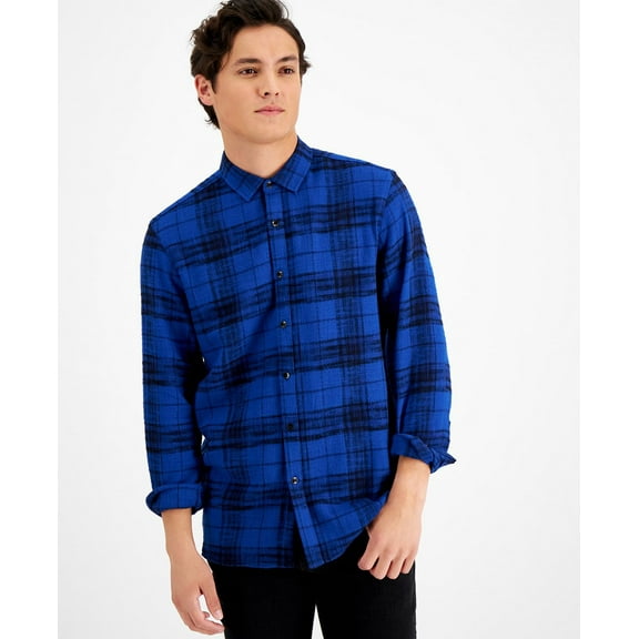 Inc International Concepts Mens Thomas Plaid Shirt Blue Combo Large